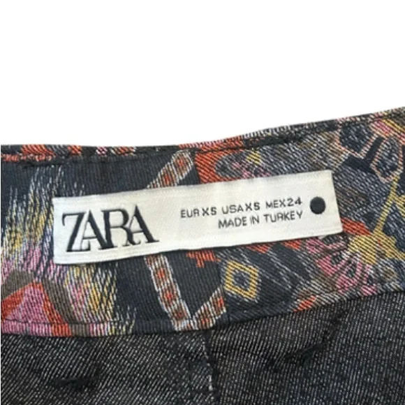Zara Kalidescope Print Ankle Straight Pants | Black/Multi | Size XS - Picture 5 of 6